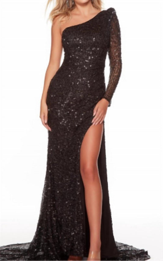 Alyce Paris - One Shoulder Mesh Sequin Gown