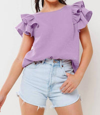 Ces Femme - Gauze Ruffle Sleeve Top