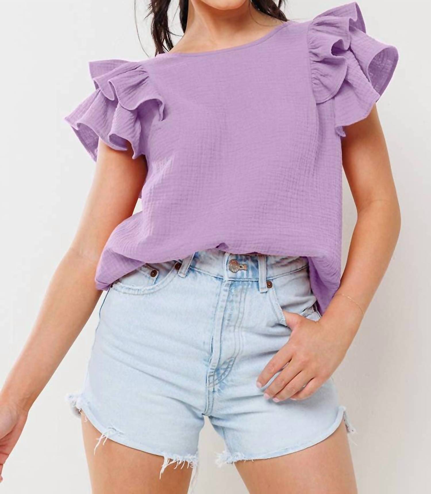 Ces Femme - Gauze Ruffle Sleeve Top