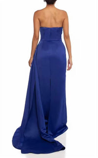 Terani Couture - Satin Strapless Drape Side Mermaid Gown