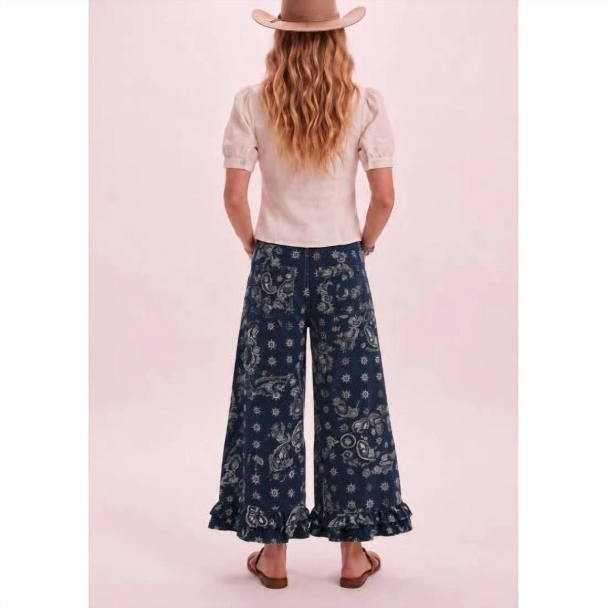 Lovlov - Paisley Ruffle Hem Wide Leg Pants