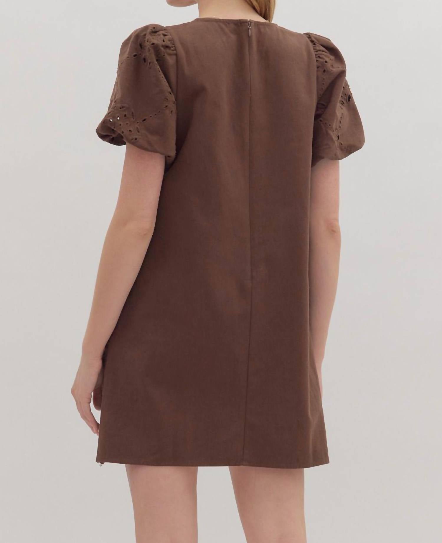 Entro - Eyelet Embroidered Puff Mini Dress