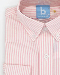 bella bliss Kid's Oxford Button Down Shirt in pink - kids' long sleeve top - detail view