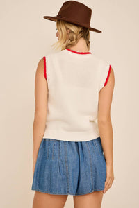 Main Strip - Tullip Embroidered Contrast Knit Top