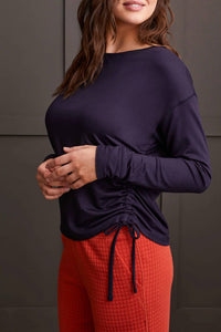 TRIBAL French Terry Top With Side Ruching in night sky - women's long sleeve top - alternate view
