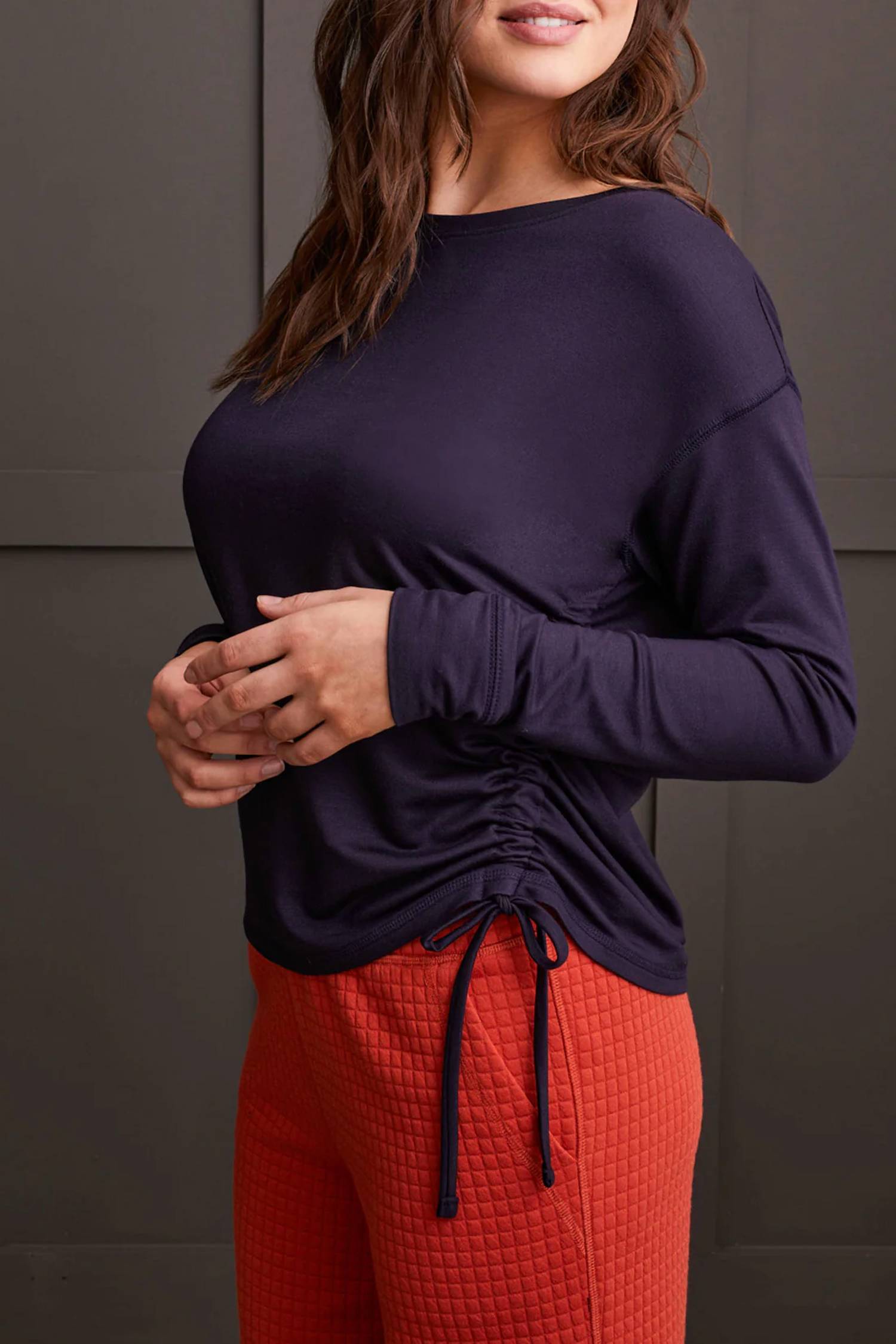 TRIBAL French Terry Top With Side Ruching in night sky - women's long sleeve top - alternate view