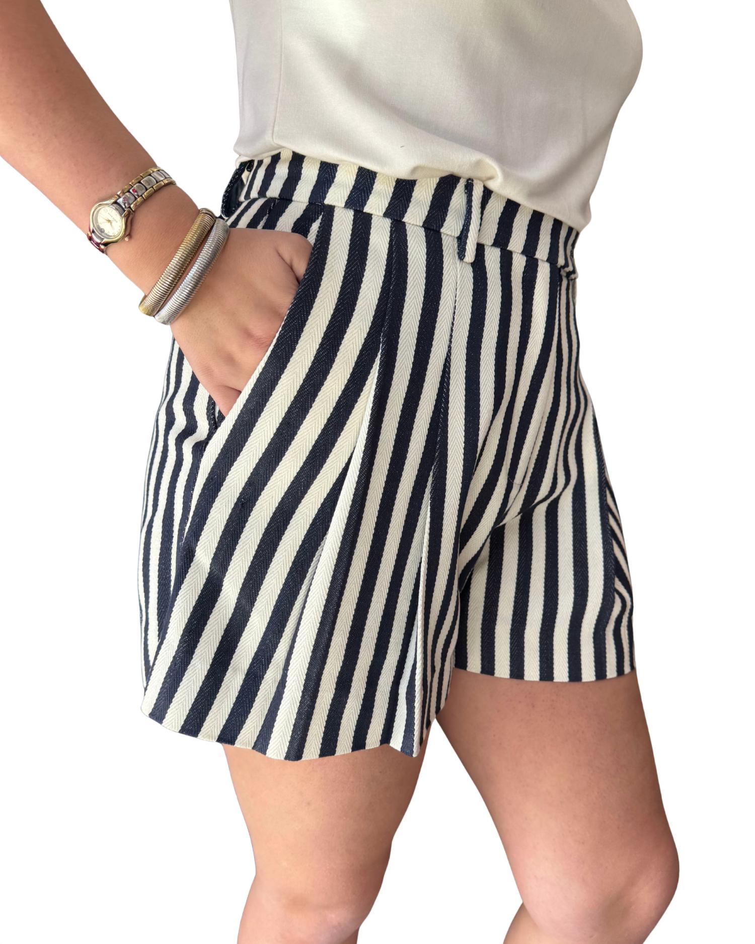 ASTR Women's Preston Short in navy white stripe - women's shorts - detail view