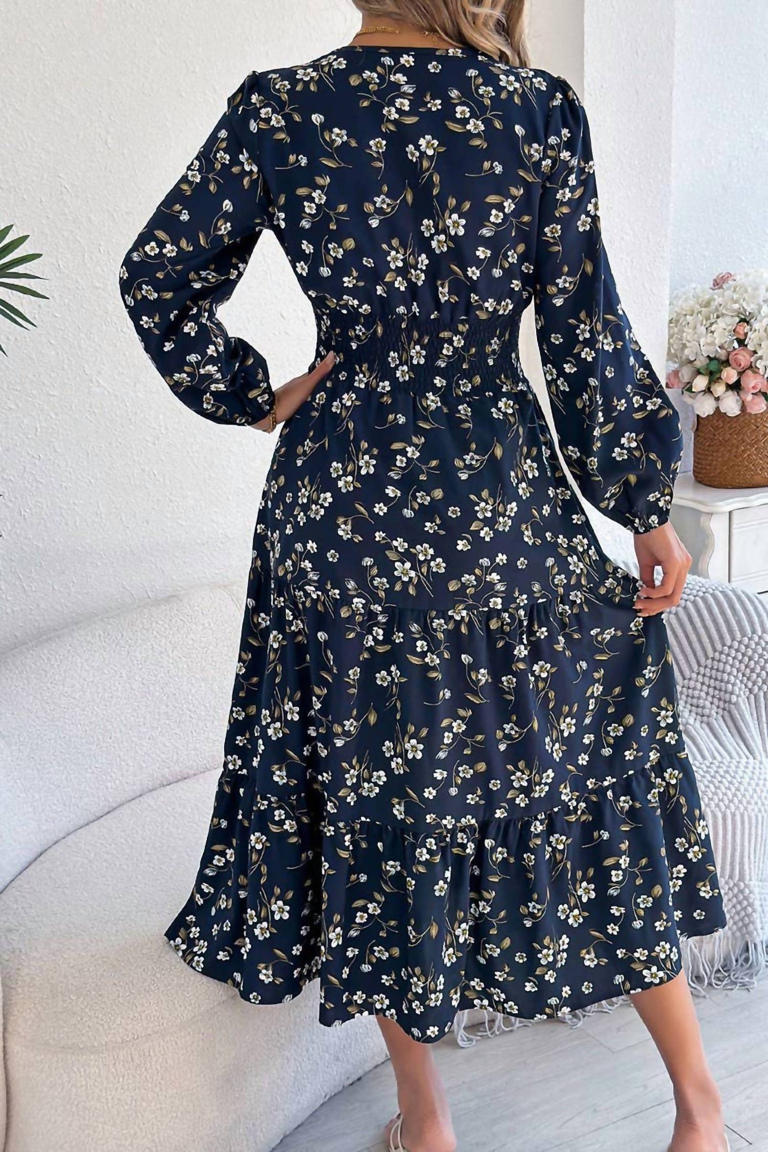 Ninexis - Oh My Darlin' Floral V Neck Long Sleeve Dress