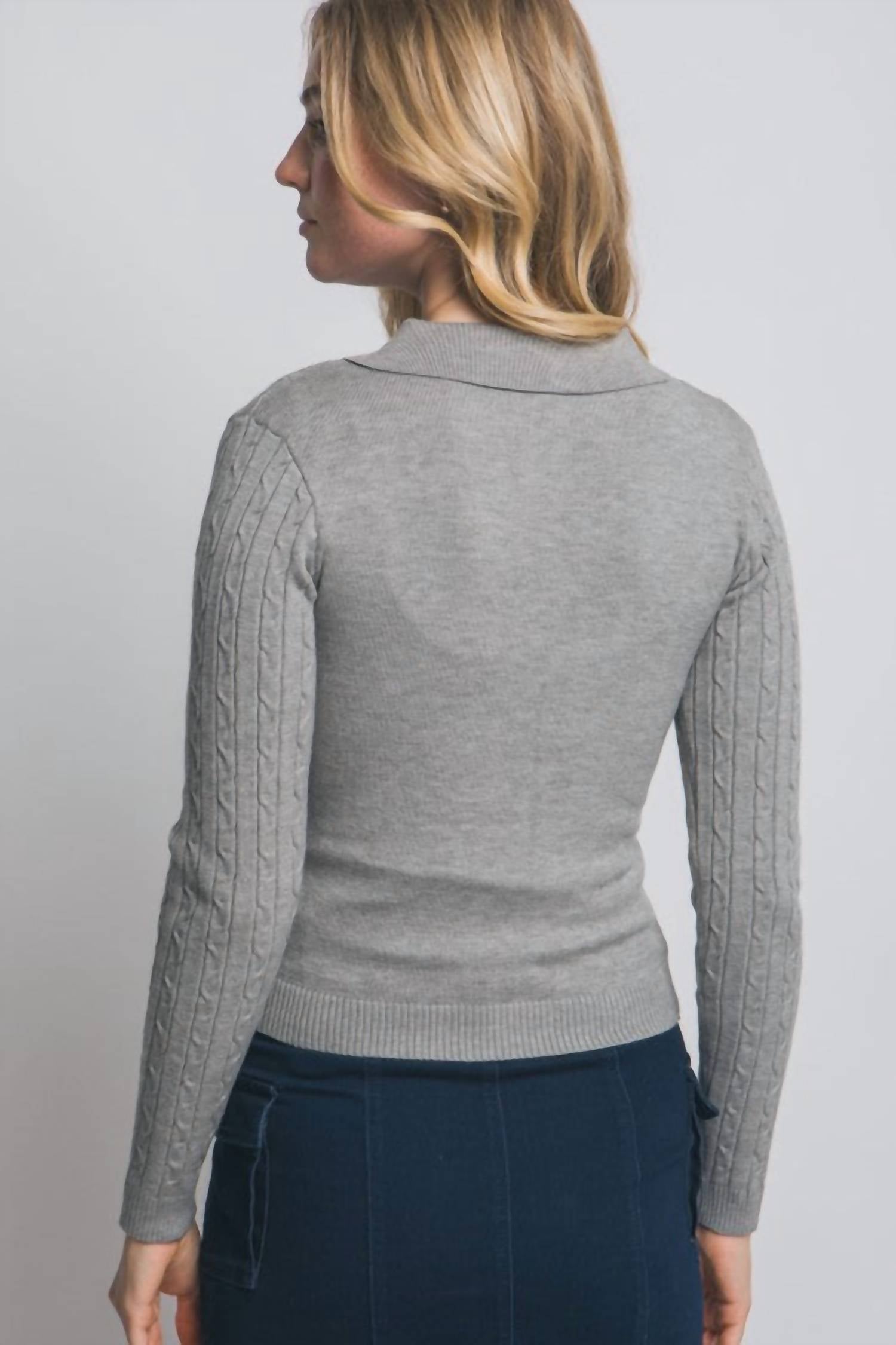 Love Tree - Cable Knit Polo Sweater Top