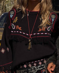 never fully dressed Jamie Long Sleeve Jumper in black - women's sweater - detail view