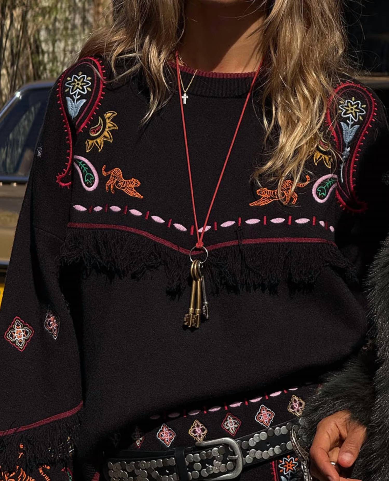 never fully dressed Jamie Long Sleeve Jumper in black - women's sweater - detail view