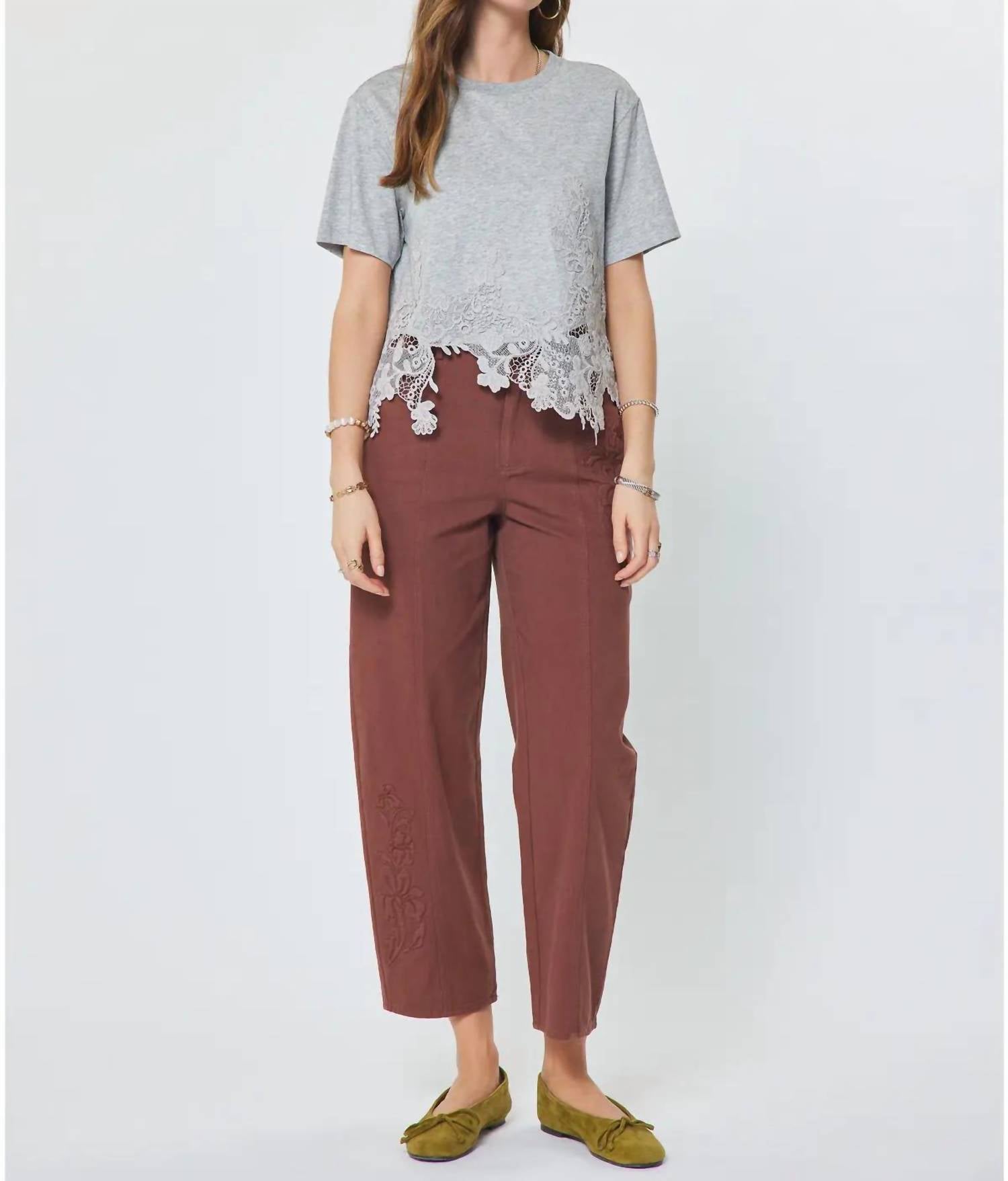 Current Air - Cotton Blend Lace Hem Cropped Top