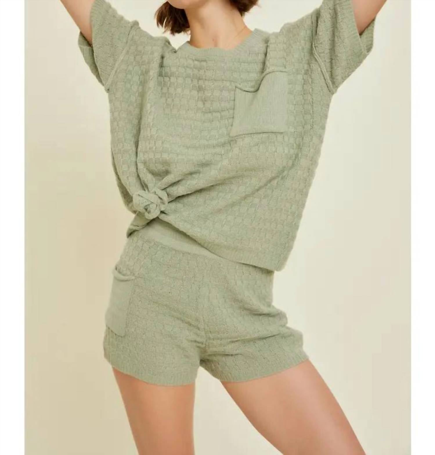 Heyson Oversized Sweater Top With Shorts in sage - women's sleepwear