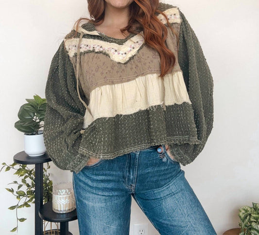 Pol - Boho Color Block Flowy Blouse