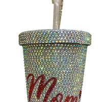 Nima Accessories - Blinged Out "mom" Rhinestone Tumbler 17 Oz With Metal Straw