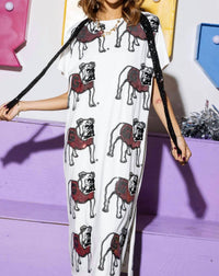 QUEEN OF SPARKLES Sequin Bulldog Head Midi Tee Dress in white - women's dress - detail view