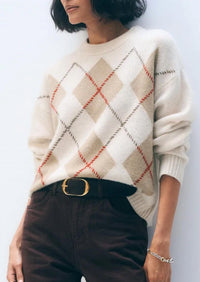 White + Warren - Cashmere Argyle Crew Sweater