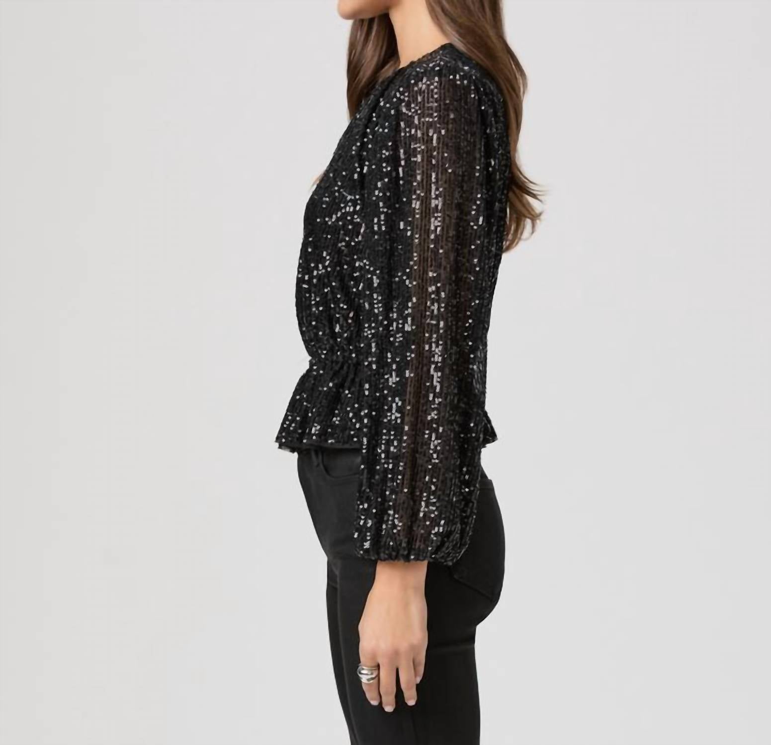 Paige Vilma Long Sleeve Top in black - women's blouse - detail view