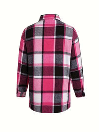 Rosa Clothing Autumn Shacket Plaid Shirt Jacket in rose red 1 - women's jacket - detail view