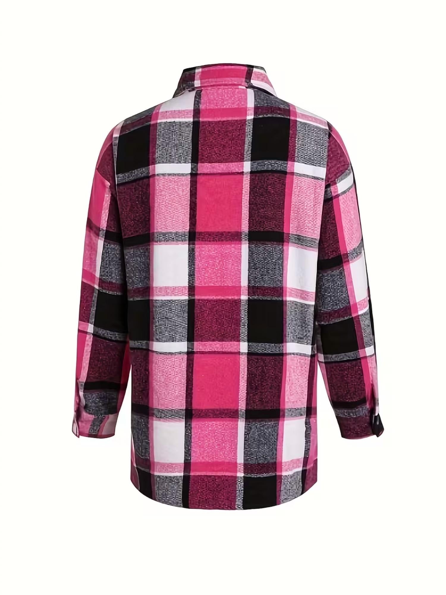 Rosa Clothing Autumn Shacket Plaid Shirt Jacket in rose red 1 - women's jacket - detail view