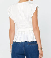 current air V-neck Pleated Top in white - women's blouse - alternate view