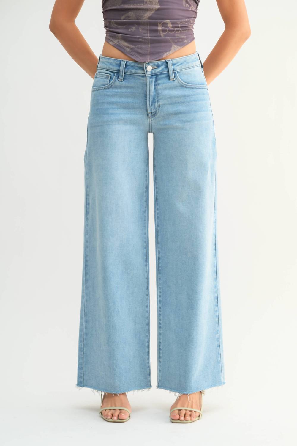 JUST USA Relaxed Wide Leg Jeans in light denim - women's jeans
