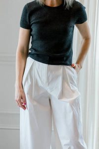Eterne Rib Stitch Baby Cashmere Tee in heather charcoal - women's t-shirt