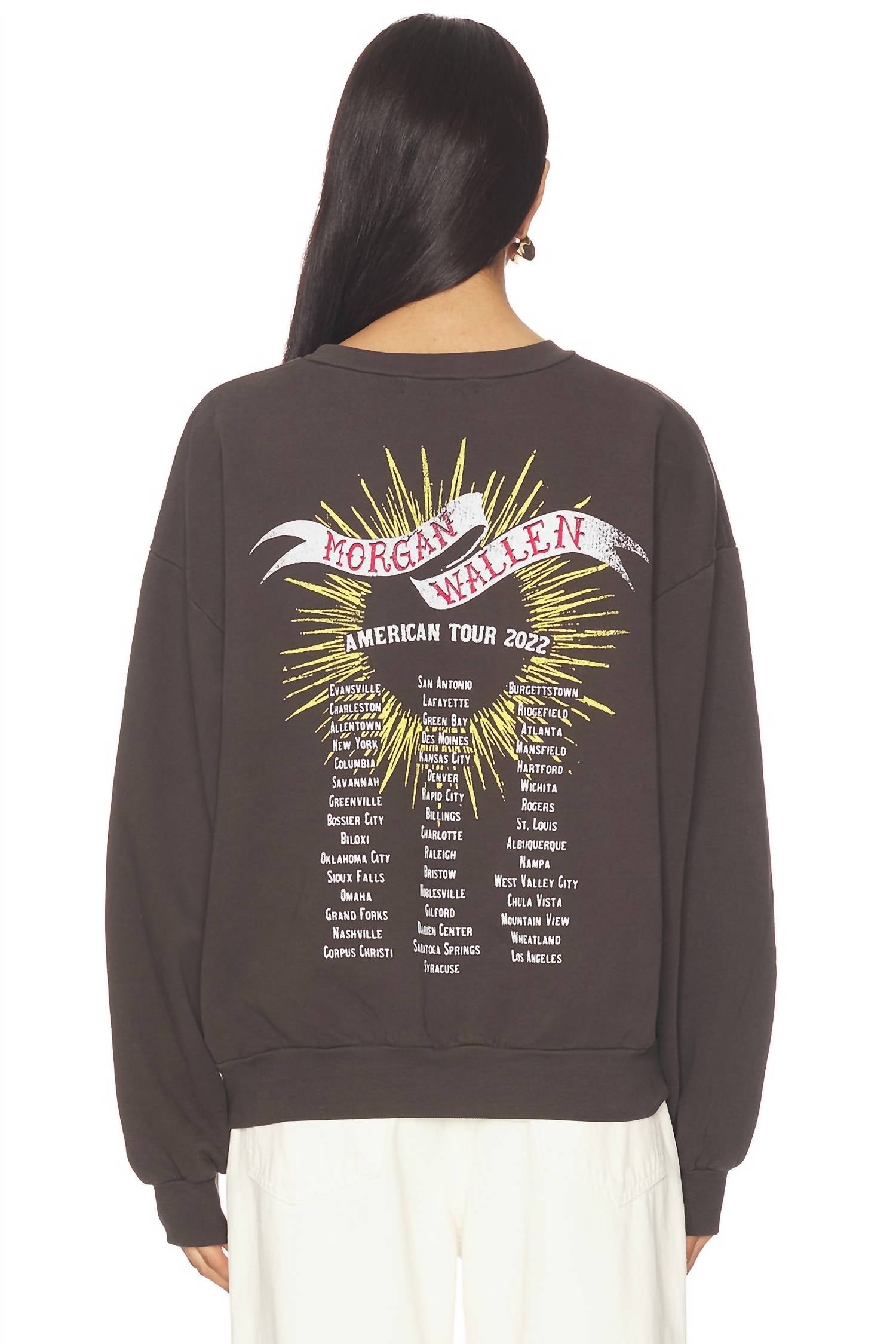 DAYDREAMER Women's Morgan Wallen Classic Eagle Oversized Crew Sweatshirt in washed black - women's top - alternate view