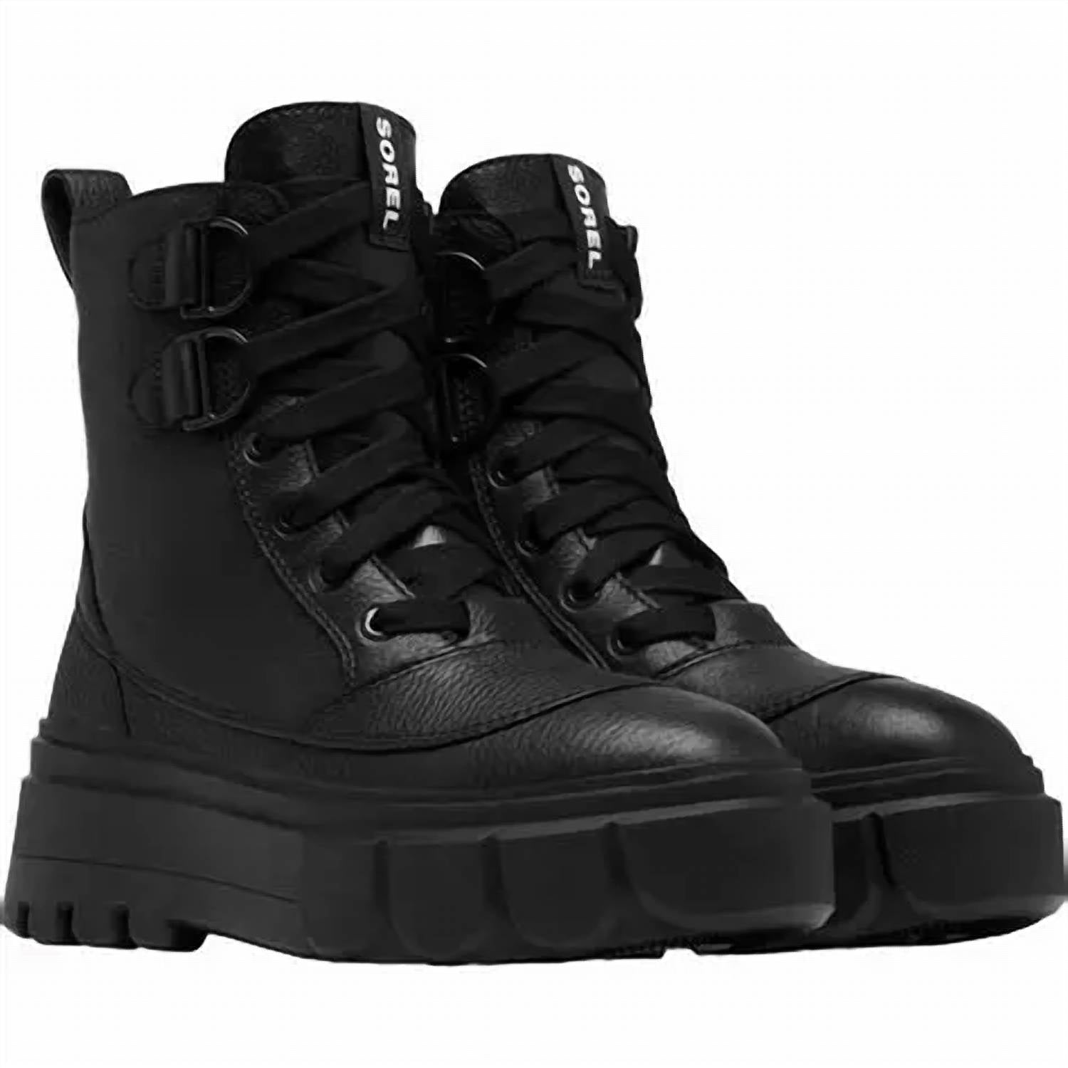 SOREL WOMEN'S CARIBOU X LACE WP COZY BOOT in black sea salt - women's shoe