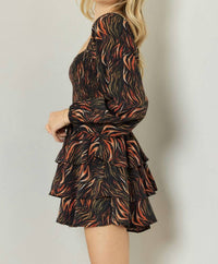 Entro - Square Neck Long Sleeve Tiered Romper