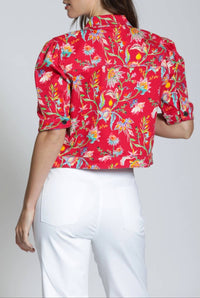 APNY Cropped Stretch Twill Jacket in crimson carnival - women's jacket - detail view