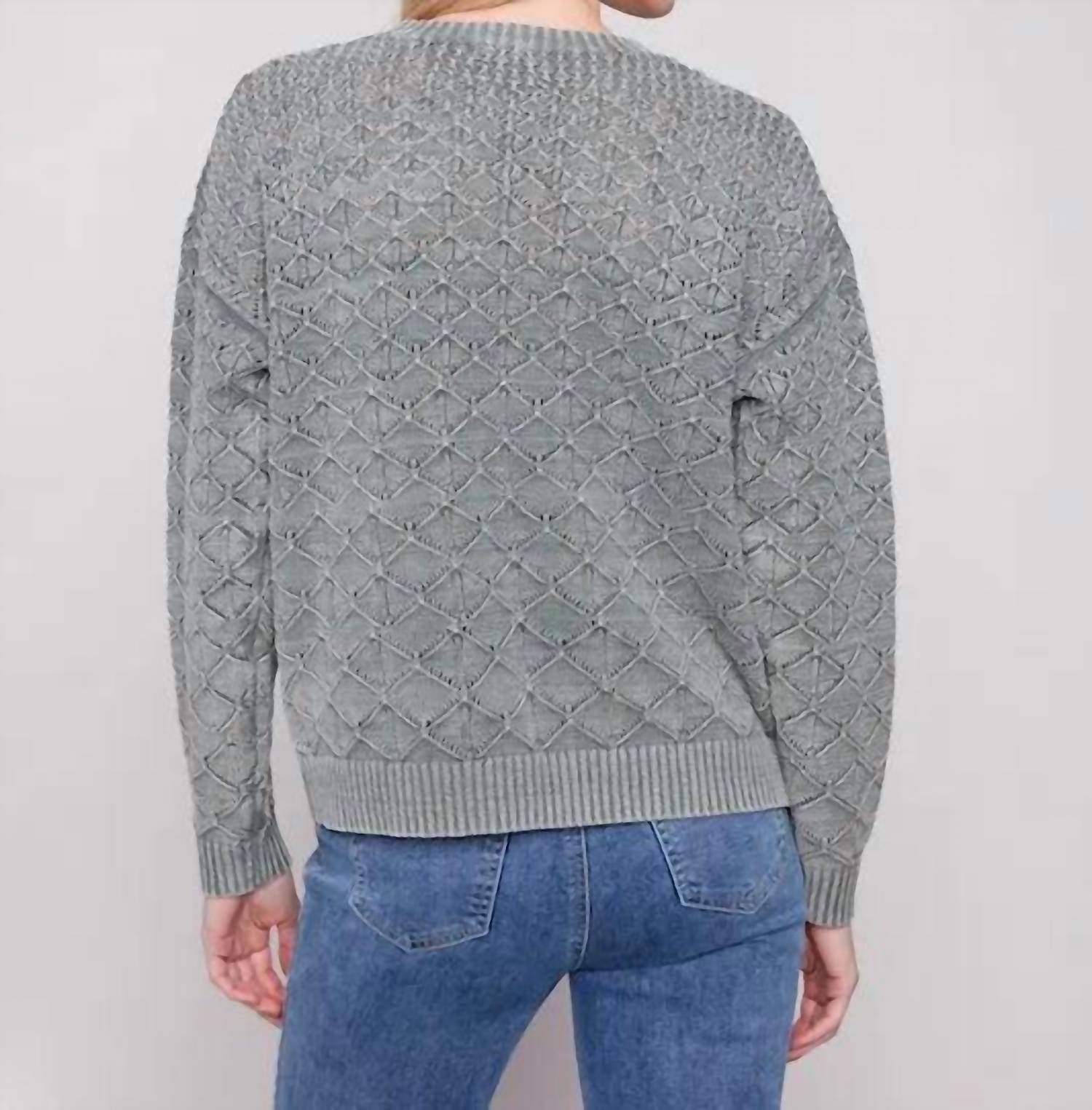 Charlie B - Cotton Blend Pointelle Crew Neck Sweater