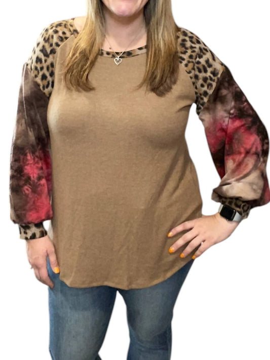 Honeyme - Leopard Tie Dye Puff Sweater