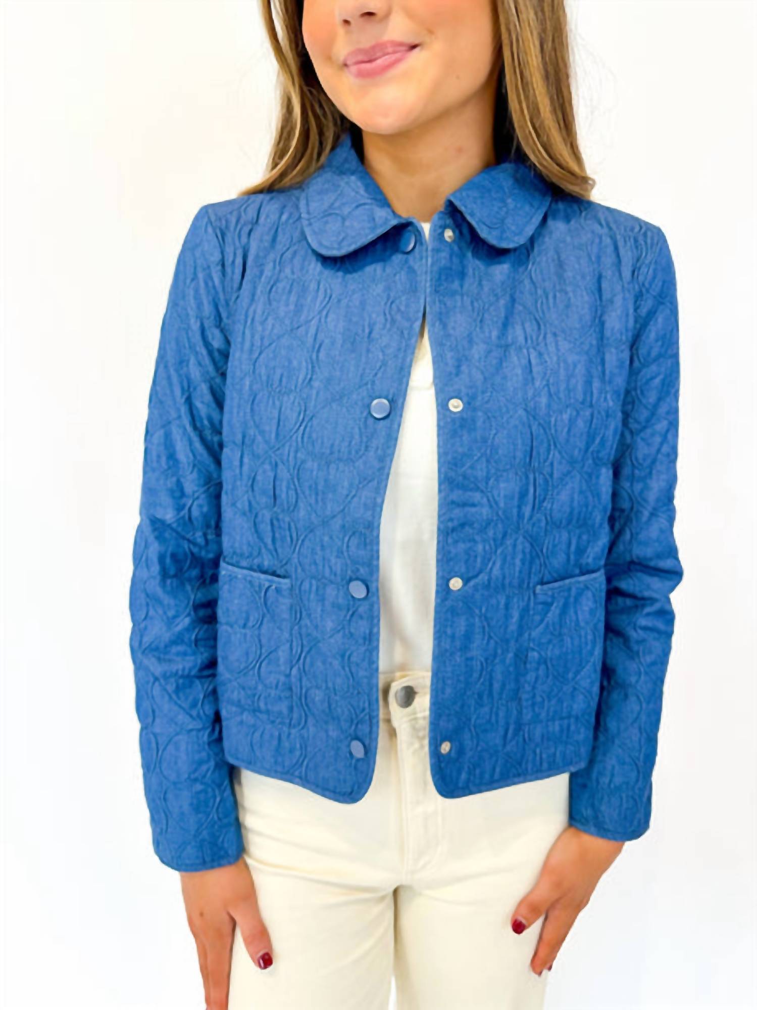 current air Heart Quilted Cropped Jacket in denim - women's jacket - detail view