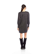Karen Kane Puff Sleeve V-Neck Dress in black with silver - women's dress - detail view