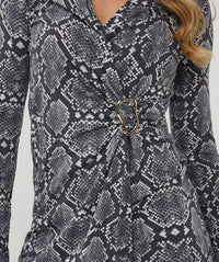 ESQUALO Buckle City Long Sleeve Mini Dress in grey snake - women's dress - alternate view