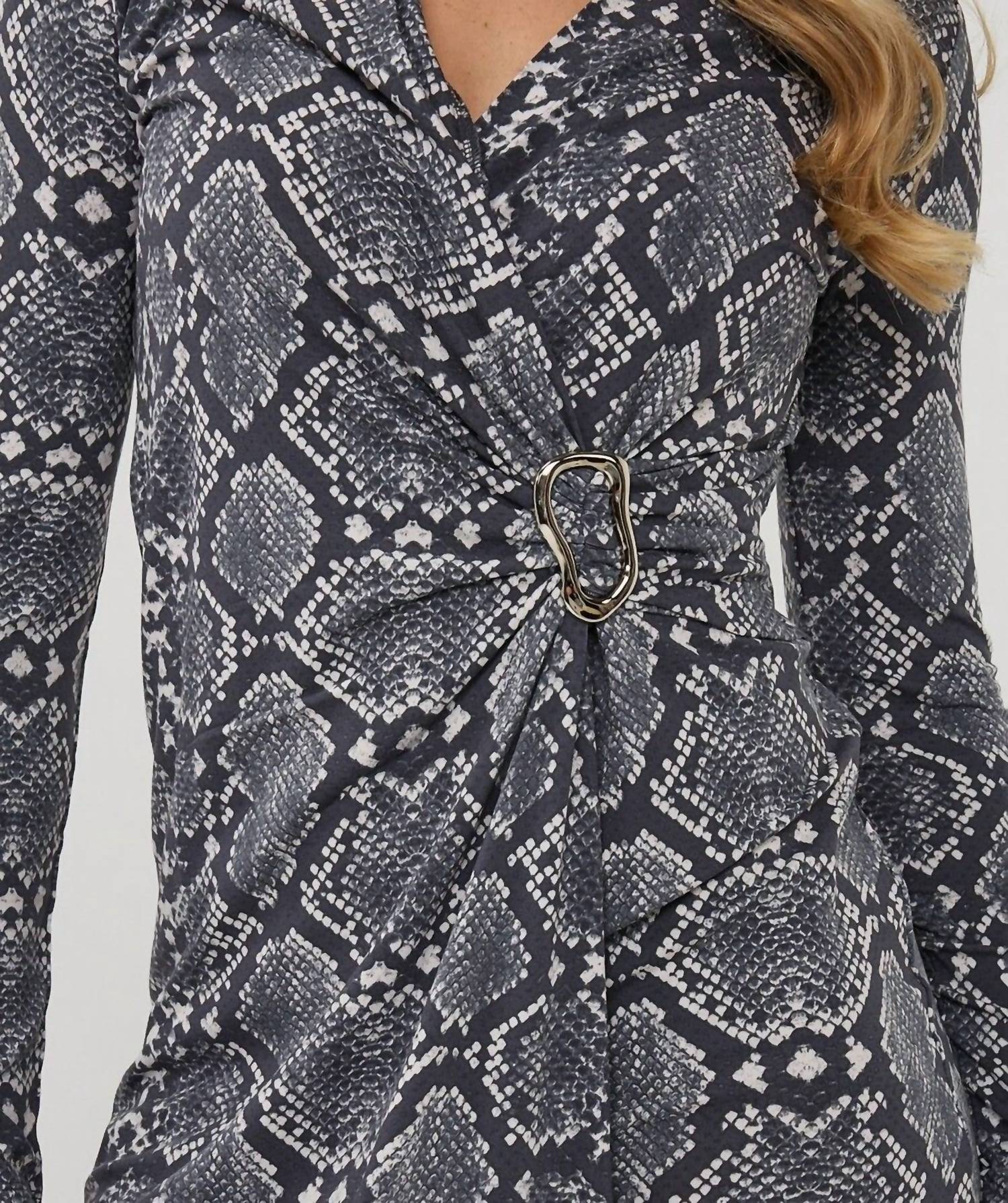 ESQUALO Buckle City Long Sleeve Mini Dress in grey snake - women's dress - alternate view