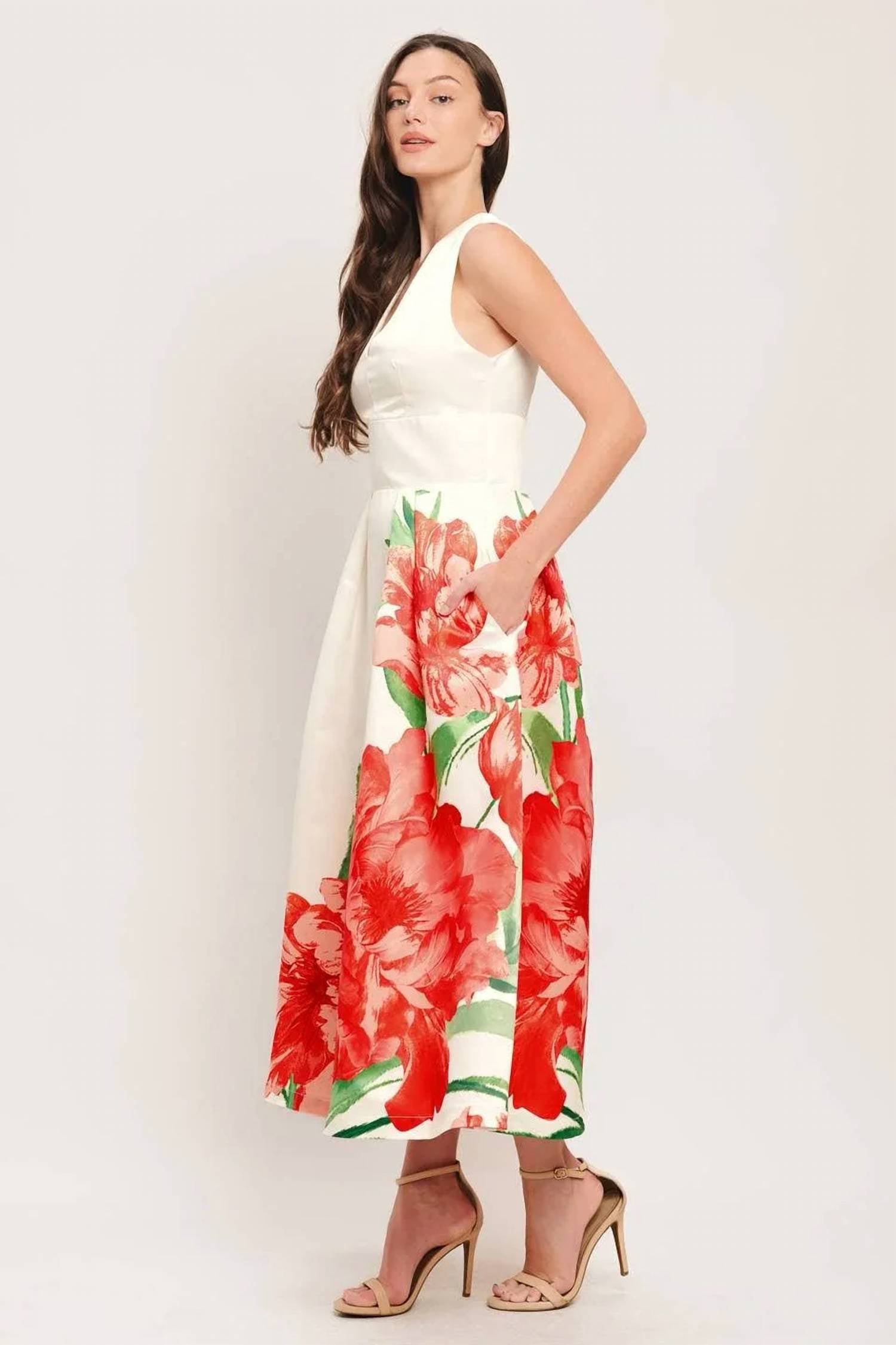 Flying Tomato - Scarlet Garden Midi Dress