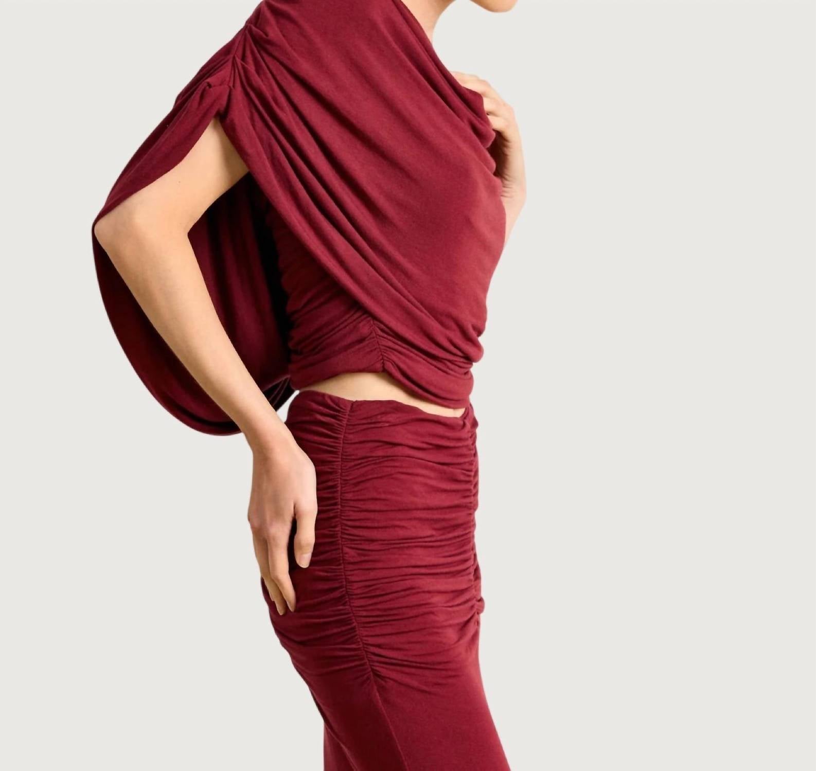 line and dot Mazzy Knit Top in burgundy - women's blouse - alternate view