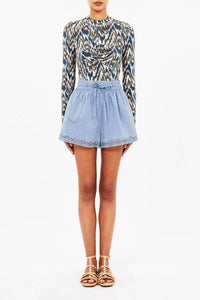 Ulla Johnson Neri Long Sleeve Ruched Top in riverslate - women's blouse - detail view