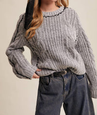 Listicle - Contrast Stitch Cable Knit Sweater