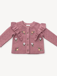 Viverano Organics - Girl's Floral Ruffle Chunky Knit Cardigan