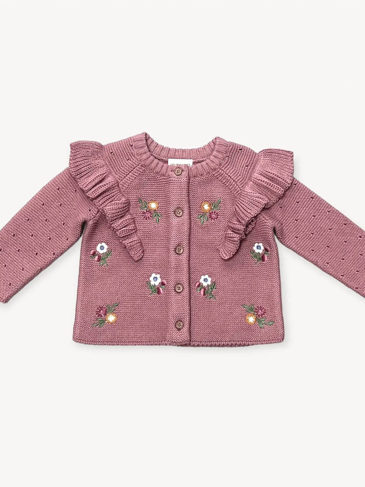 Viverano Organics - Girl's Floral Ruffle Chunky Knit Cardigan