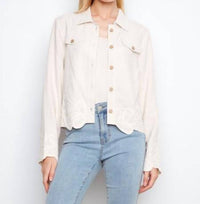 CHARLIE B Embroidered Hem Linen Jacket in natural - women's jacket