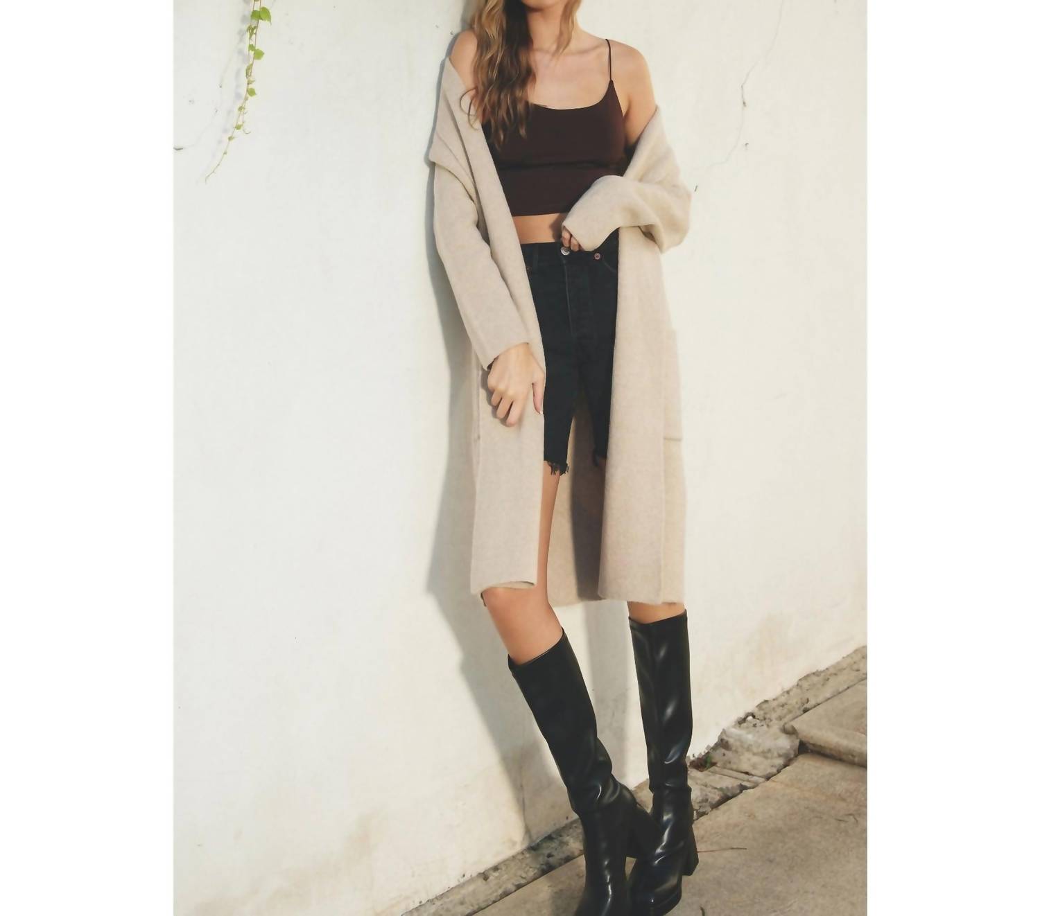 DRESS FORUM Open Front Long Cardigan in taupe - women's cardigan - view 4