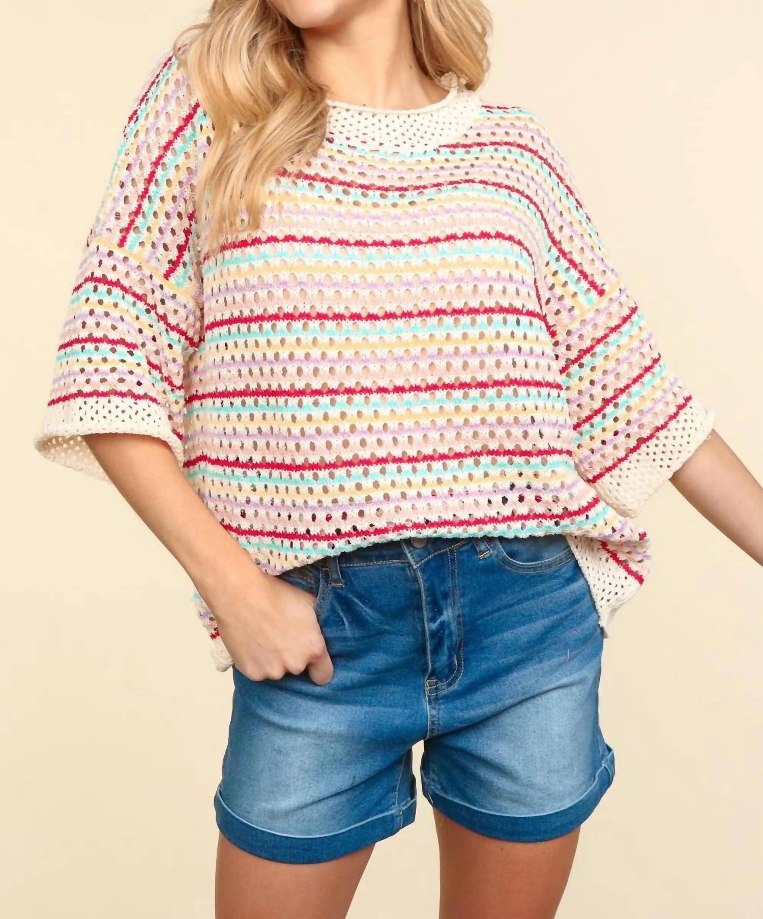 Haptics - Elbow Sleeve Sweater-knit Top