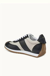 J/SLIDES Women's Leather Stripe Sneaker in black white - women's sneaker - alternate view
