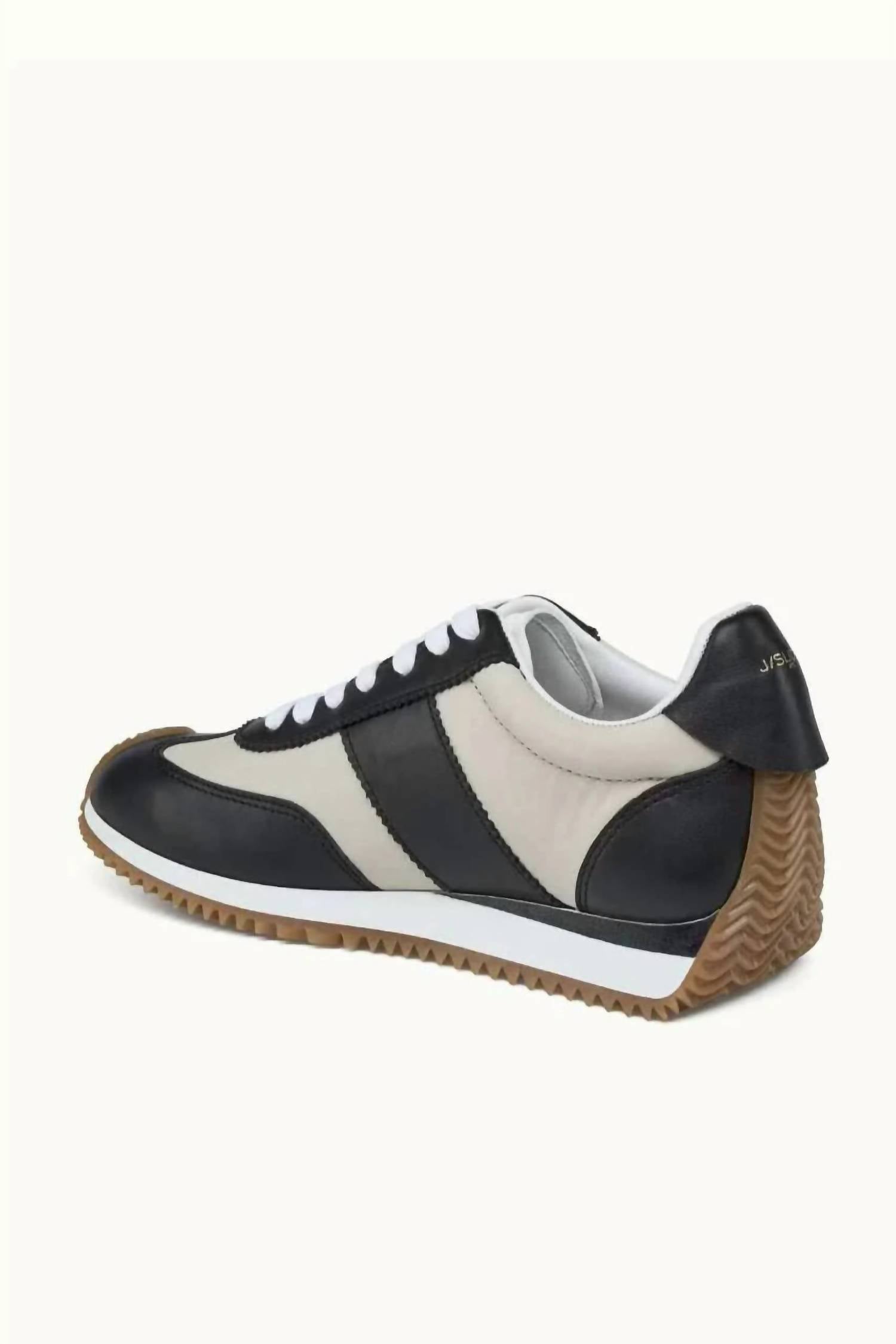 J/SLIDES Women's Leather Stripe Sneaker in black white - women's sneaker - alternate view
