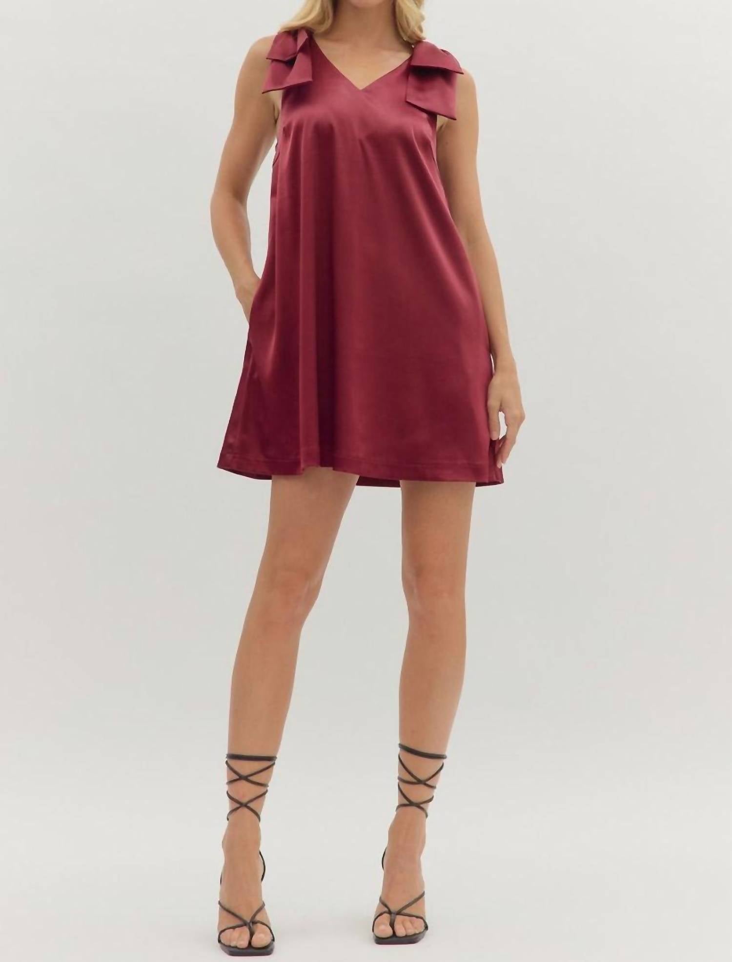 entro Tied With Grace Bow Dress in burgundy - women's dress - view 4