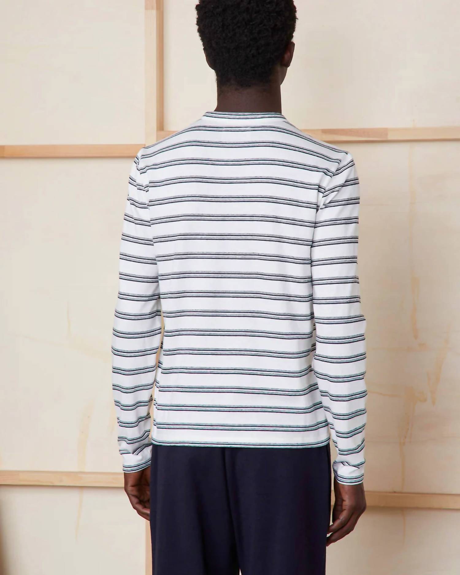 Officine Générale - Long Sleeve Stripe Cotton Linen Tee